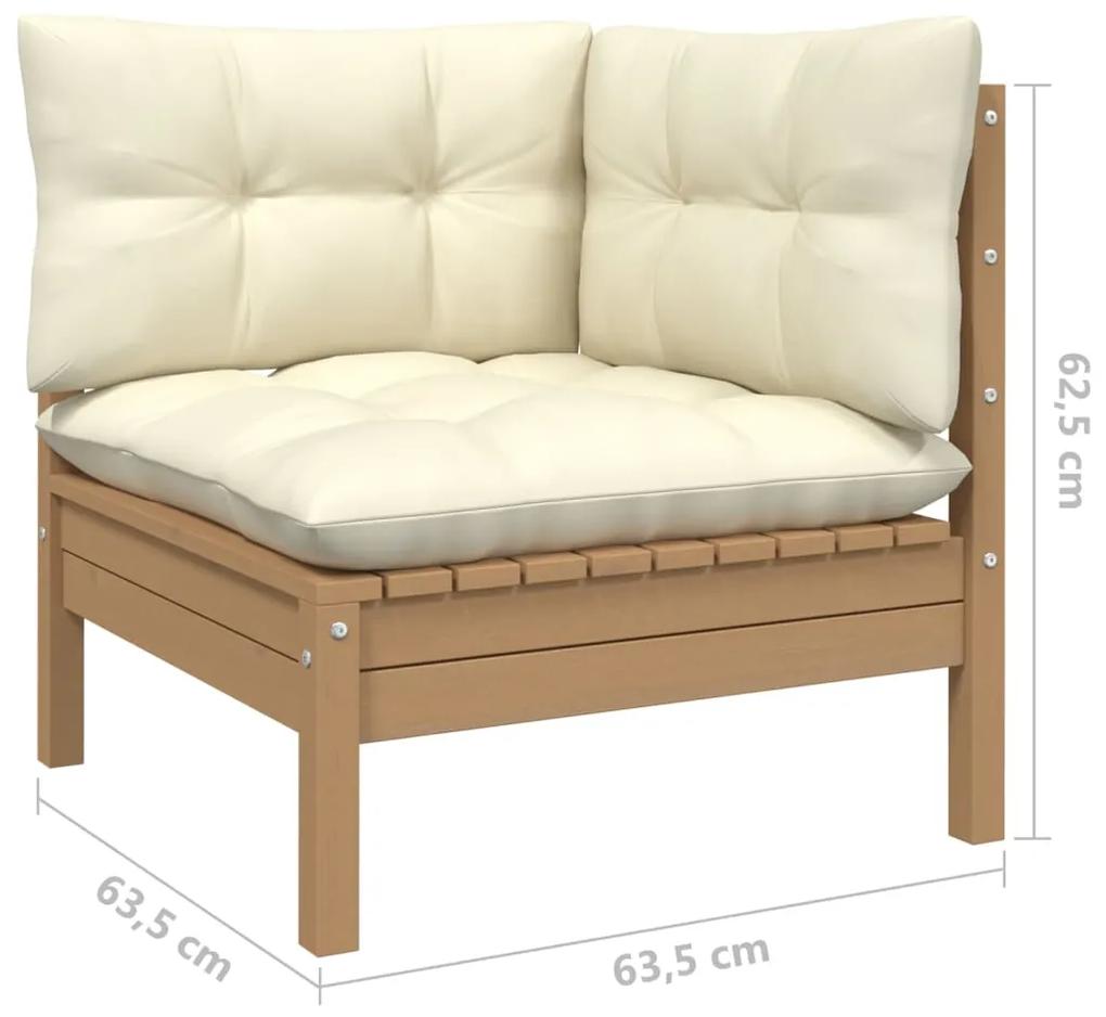 Set mobilier gradina cu perne crem, 6 piese, lemn de pin maro miere, 1