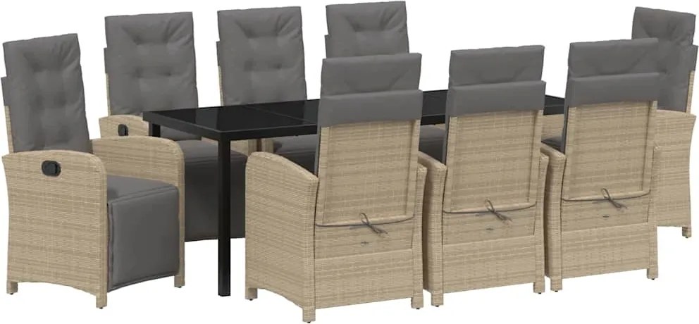 vidaXL Set de masă pentru grădină cu pernă 9 pcs Bej poliratan