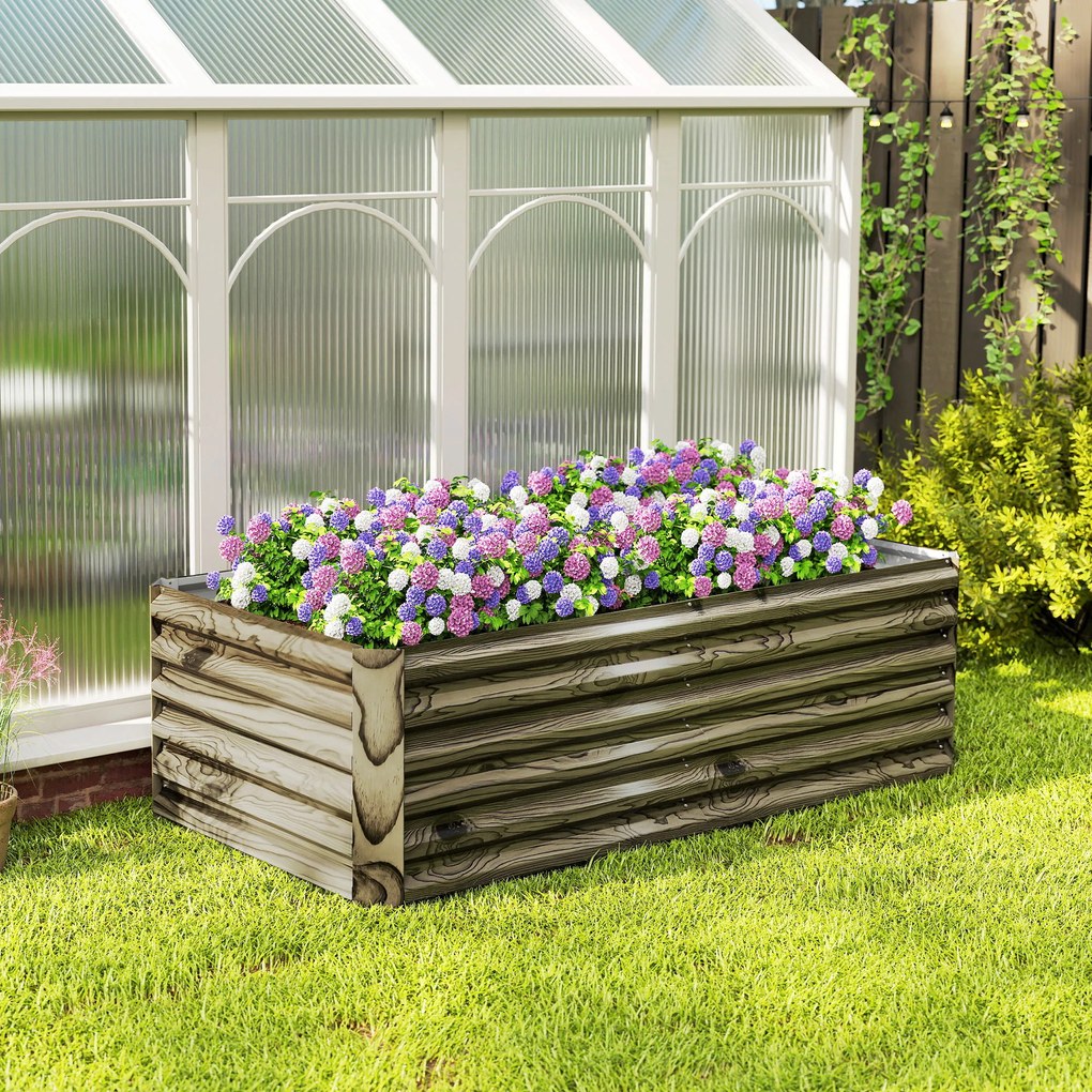 Outsunny Jardinieră mare dreptunghiulară din oțel galvanizat pentru terasă cu bază deschisă 180x90x57,5 cm Natural | Aosom Romania