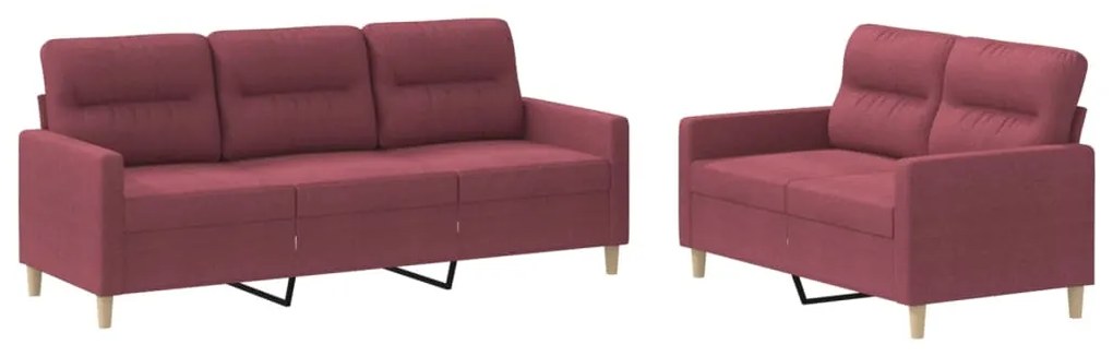 3201606 vidaXL Set canapea cu perne, 2 piese, roșu vin, material textil