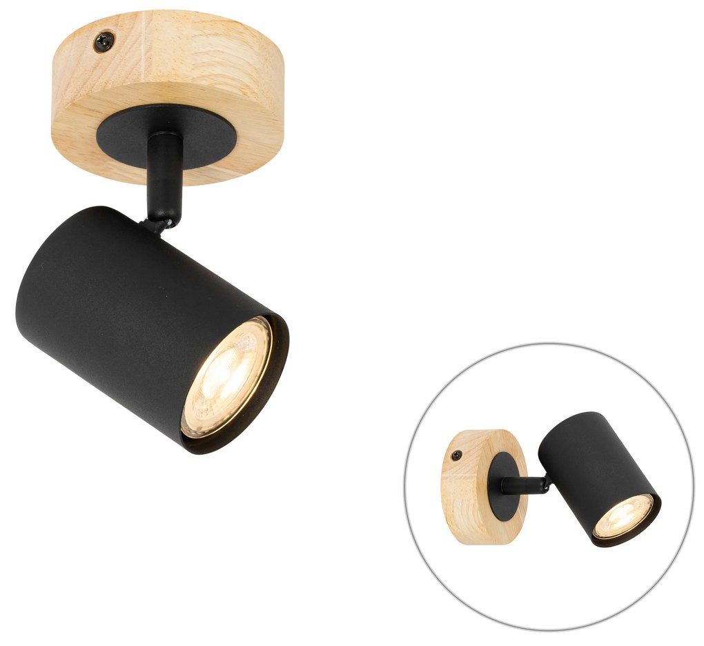 Spotlight modern negru cu lemn inclinabil - Jeana