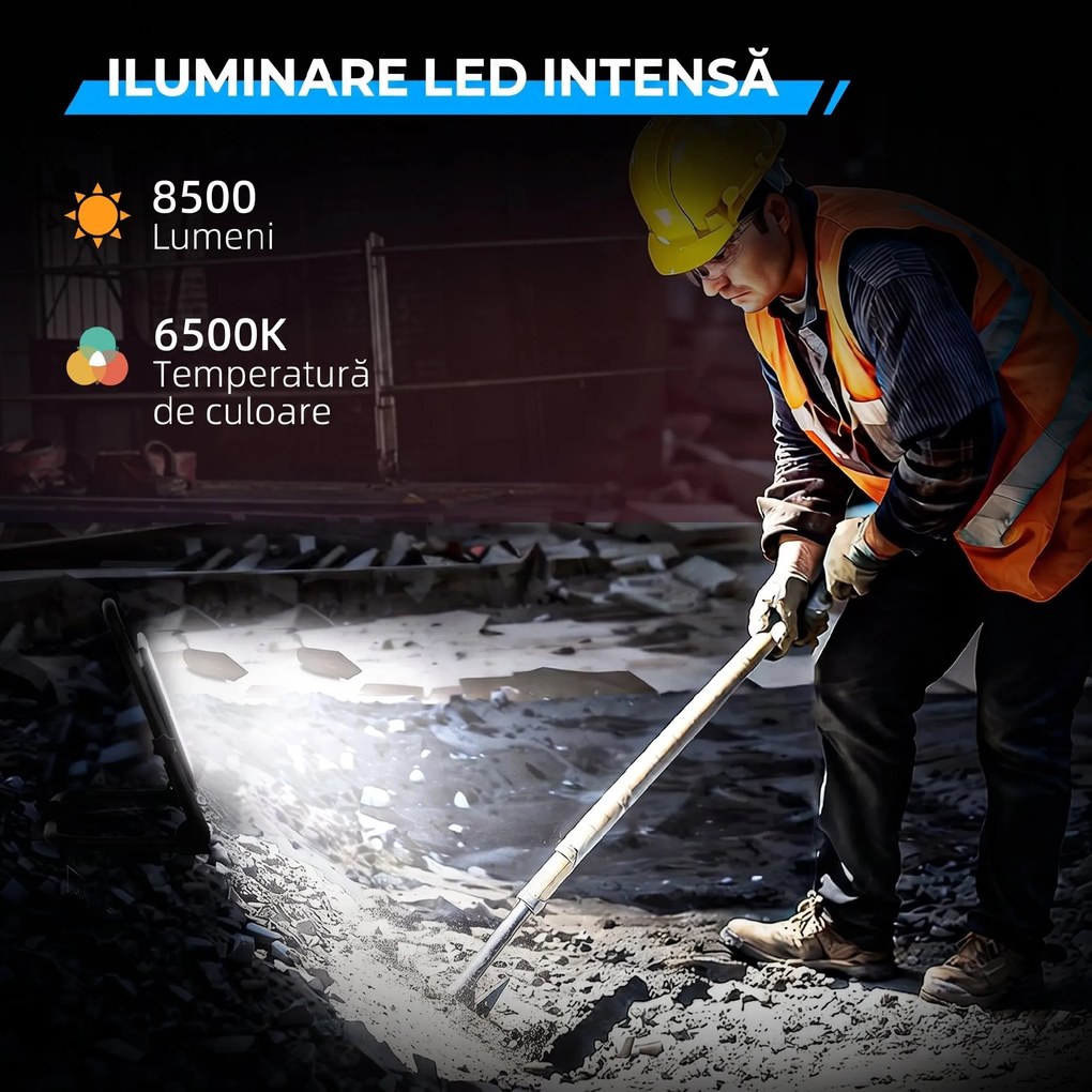 HOMCOM Lampă de Lucru LED, Portabilă și Rezistentă la Intemperii, 35x20x32 cm, Negru | Aosom Romania