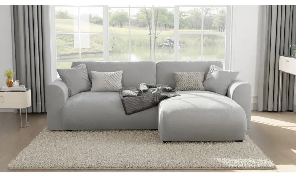 Colțar gri deschis cu tapițerie din catifea (cu colț variabil) Lorine – Ropez