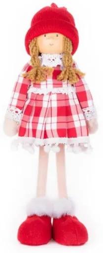 Decoratiune Craciun, fata in rochie cu carouri, 32 cm