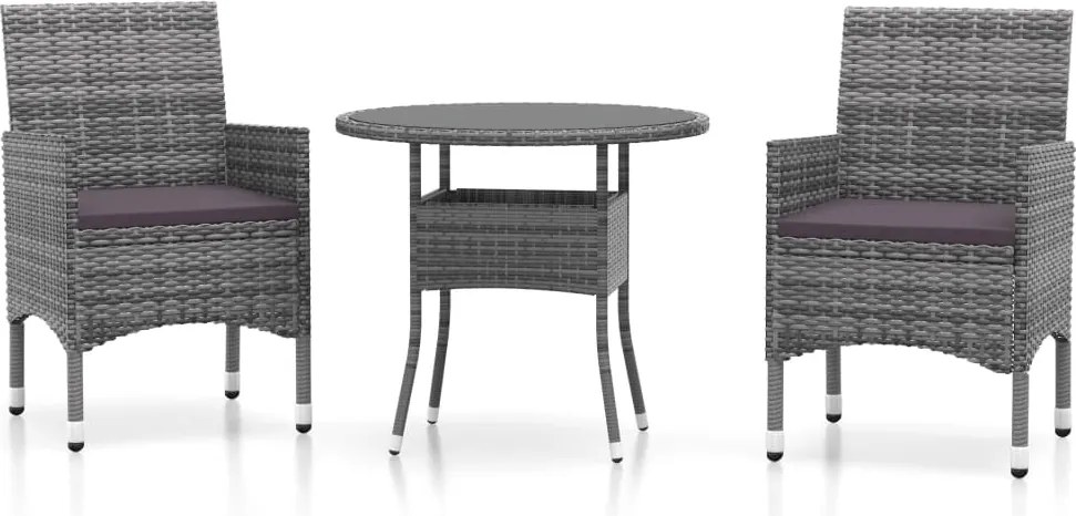 vidaXL Set mobilier de grădină, 3 piese, gri, poliratan