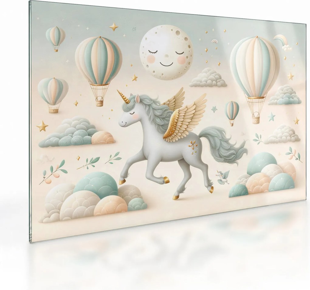 Tablou pe sticlă - Unicorn fericit (70x50 cm)