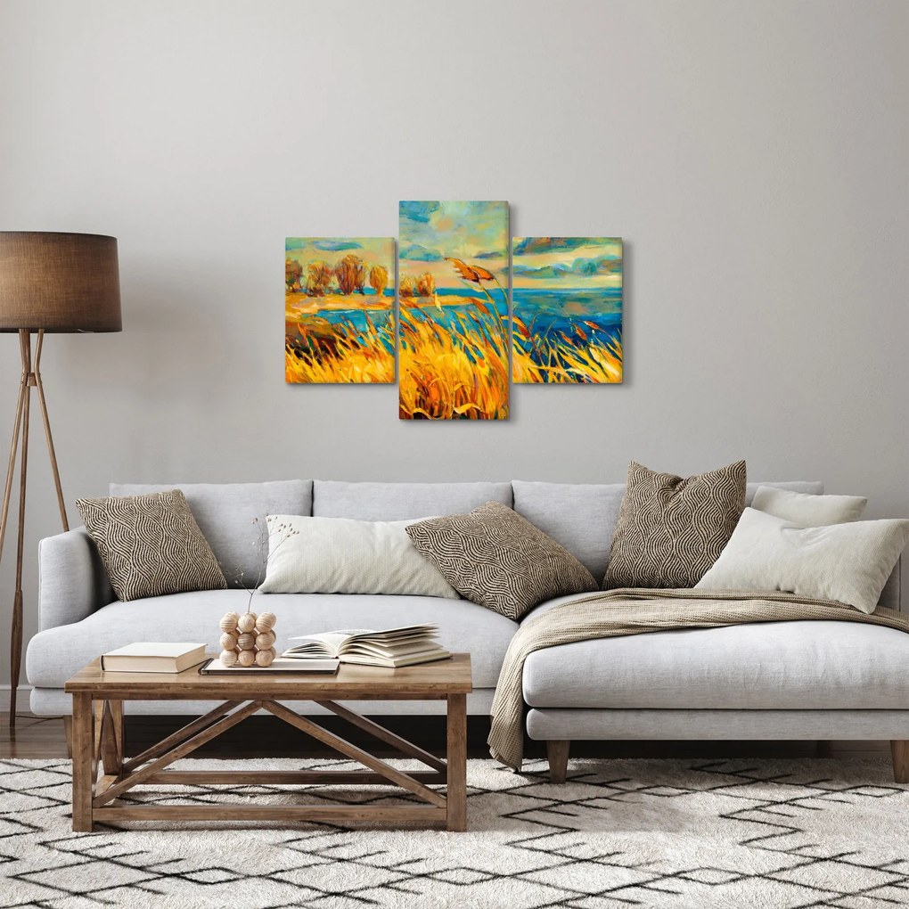 Tablou - Apus de soare peste lac, pictură acrilică (90x60 cm)