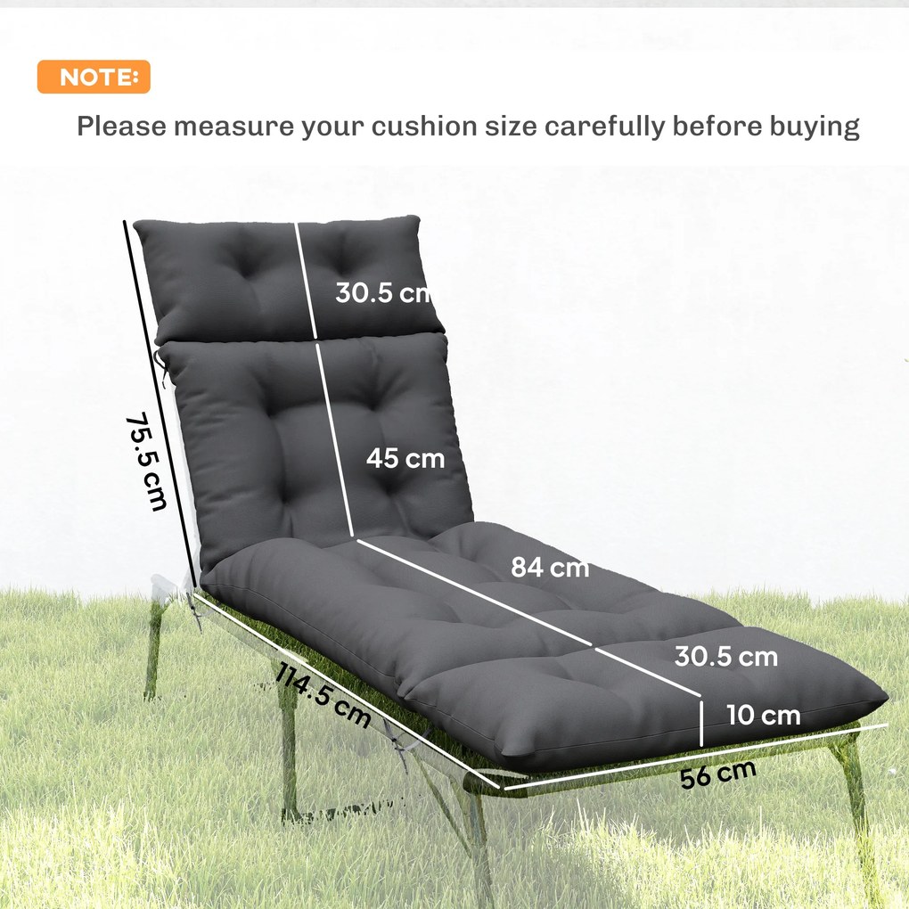 Outsunny Set de 2 perne pentru șezlong, pernă baie de soare groasă, confortabilă - 6 prinderi, 190 x 56 x 10 cm, gri închis | Aosom Romania