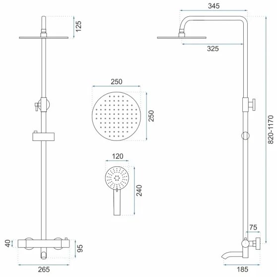 REA-P6604 - Set de duș cu baterie termostatică LUNGO, auriu periat