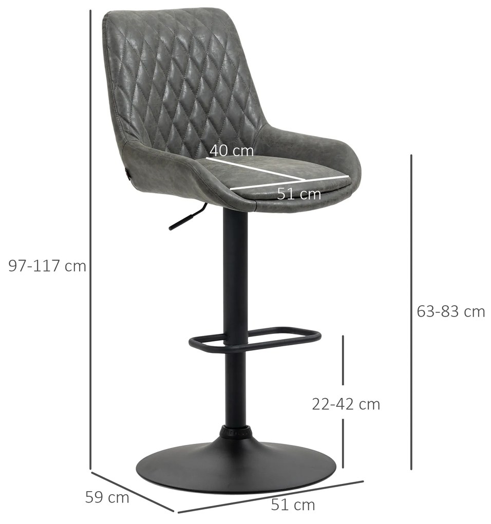 HOMCOM Tabureți de Bar Tabureti de Bucatarie, Design Tabureti de Inaltime, cu Suport pentru Picioare, 51 cm x 59 cm x 117 cm, Gri închis + Negru | Aosom Romania