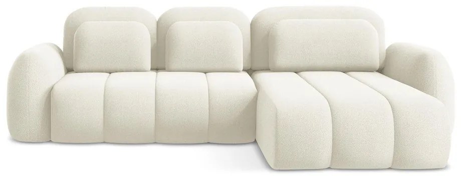 Colțar bej extensibil/cu spațiu de depozitare cu tapițerie din țesătură bouclé (cu colț pe partea dreaptă/cu șezlong) Pele – Makamii