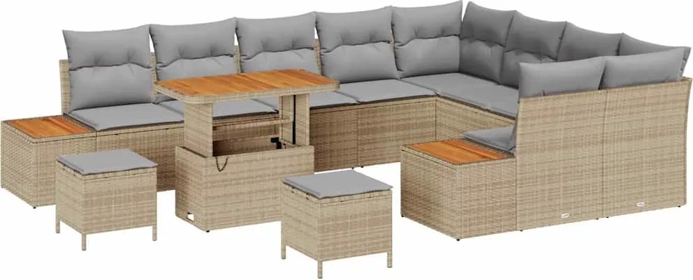 vidaXL Set de canapele pentru grădină cu pernă 12 pcs Bej Rattan poli