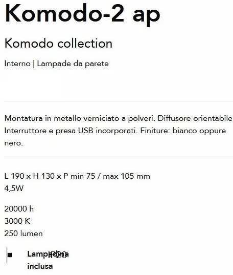 Aplica cu spot directionabil stil modern Komodo-2 ap neagra