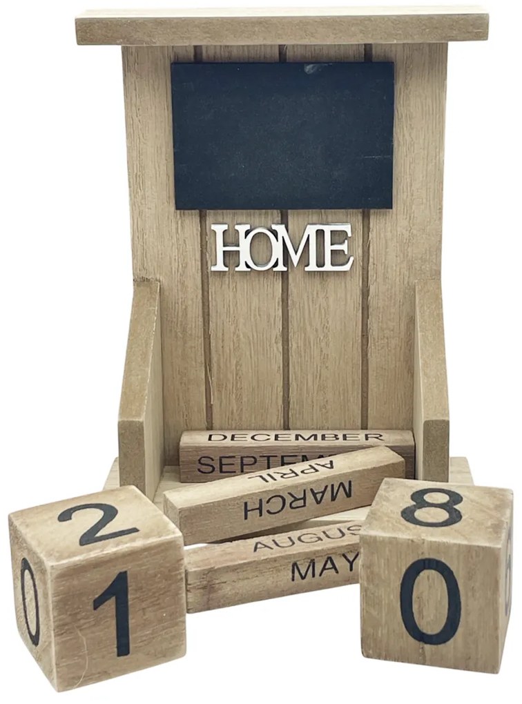 Calendar din lemn HOME, Maro, 12x5x16cm