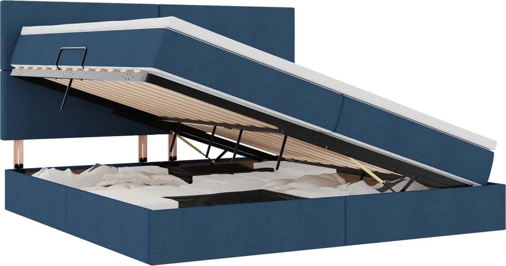 vidaXL Pat cu saltea și LED cu saltea albastru 200 x 200 cm Poliester