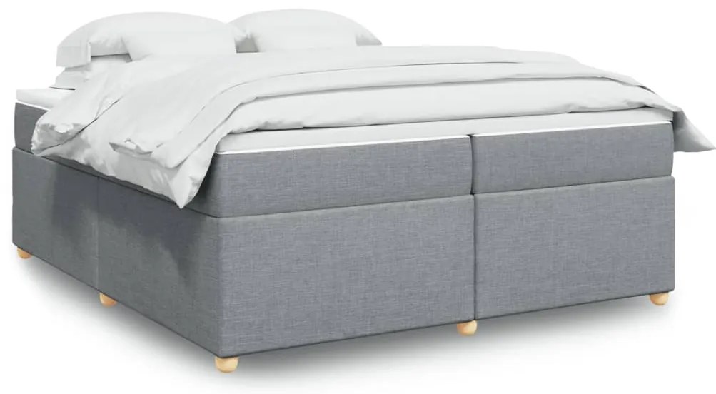 vidaXL Pat box spring cu saltea, gri deschis, 200x200 cm, textil
