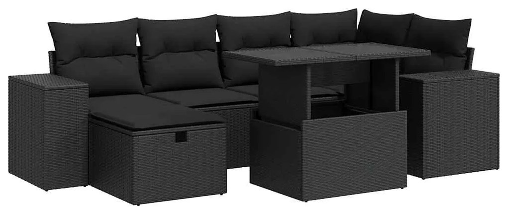 3327935 vidaXL Set mobilier de grădină cu perne, 8 piese, negru, poliratan