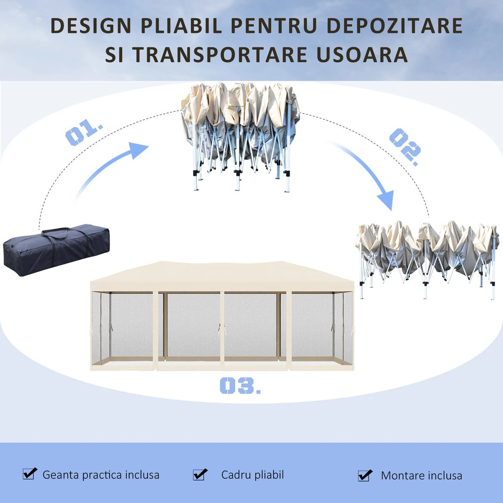Outsunny Foisor Pliabil din Otel cu Plase de Tantari din Polietilena, Bej, 3x6m