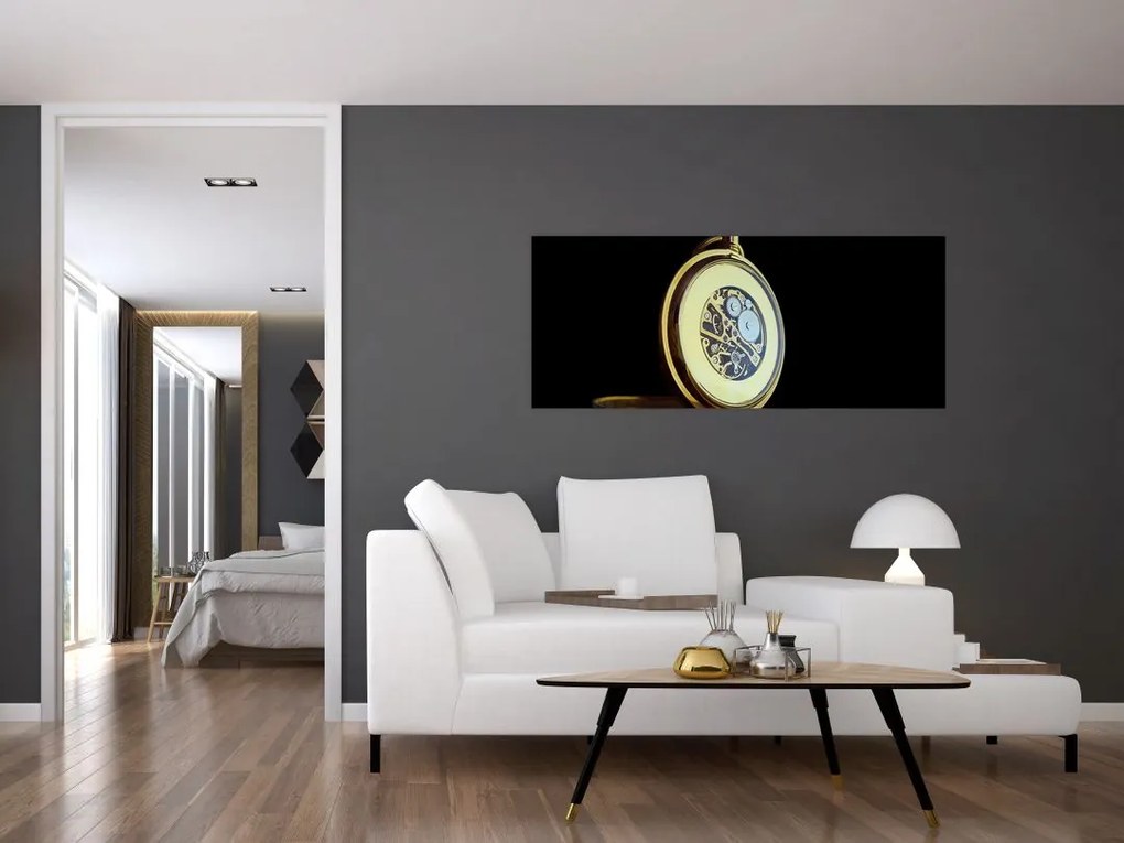 Tablou cu ceas de buzunar de aur (120x50 cm)