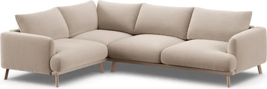 Colțar bej cu tapițerie din catifea (cu colț pe partea stângă/în formă de ”L”) Naomi – Micadoni