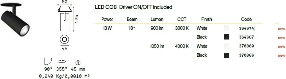 Spot LED incastrabil directionabil PLAY FI 13W 3000K BIANCO