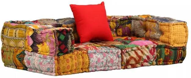 Canapea modulară cu 2 locuri, brațe, material textil, patchwork