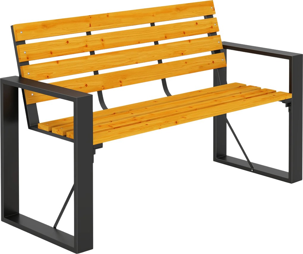 Outsunny Bancă de grădină 2 locuri, rezistentă la intemperii, bancă din lemn cu design cu șipci și cotiere, capacitate 240 kg Lemn natural | Aosom Romania