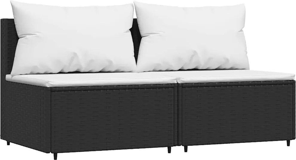vidaXL Canapele de mijloc de grădină cu perne 2 buc. negru poliratan