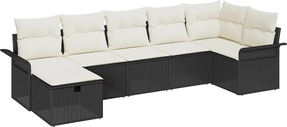vidaXL Set de canapele pentru grădină cu pernă 7 pcs Negru Rattan poli