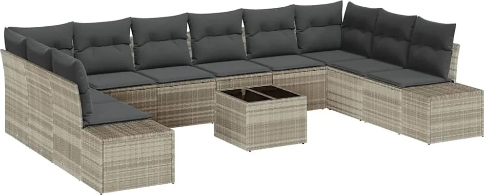 vidaXL Set de canapele pentru grădină 11 pcs Gri deschis poliratan