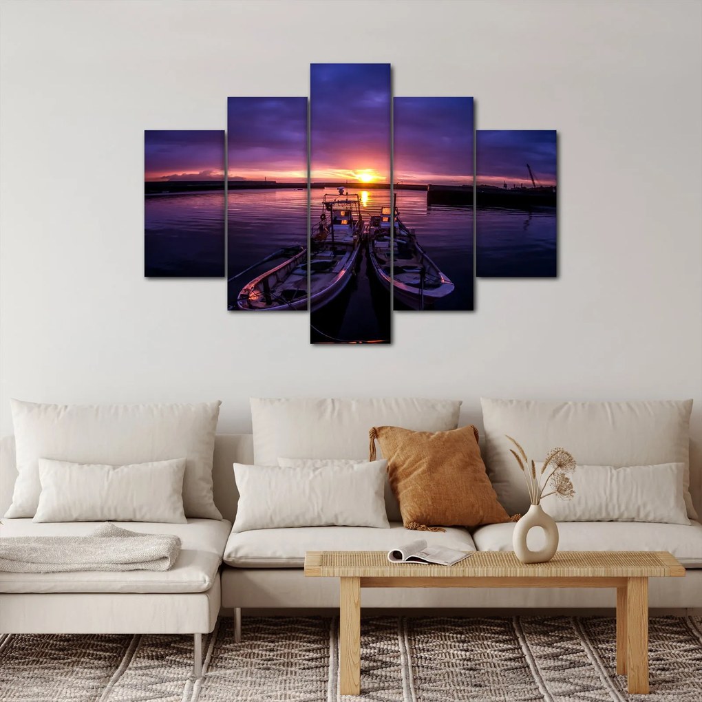 Tablou cu barci pescărești în port (150x105 cm)