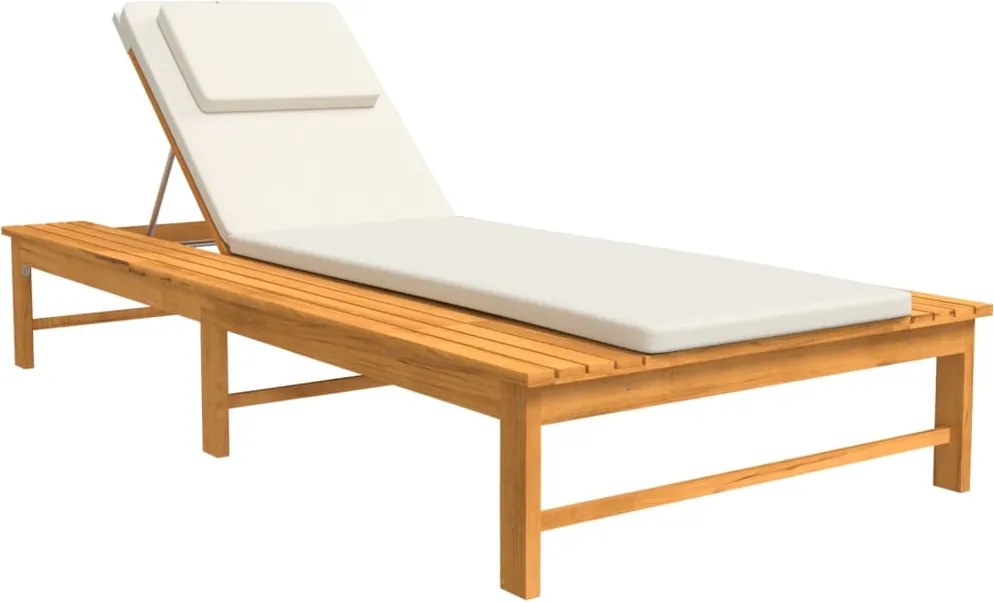 vidaXL Șezlong cu saltea și pernă alb crem, lemn masiv de acacia