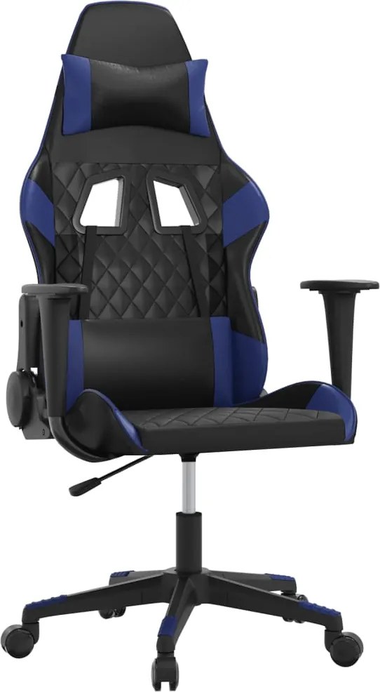 vidaXL Scaun de gaming de masaj, negru și albastru, piele ecologică