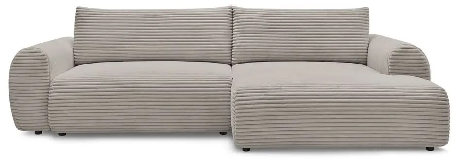 Colțar gri deschis/bej extensibil cu tapițerie din catifea reiată (cu colț pe partea dreaptă) Lucien – Bobochic Paris