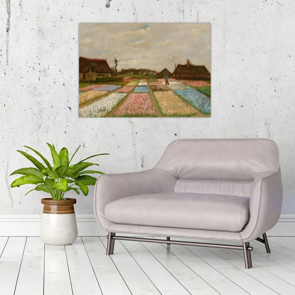Tablou pe sticlă - Vincent van Gogh, Flower Beds in Holland, reproducere (70x50 cm)