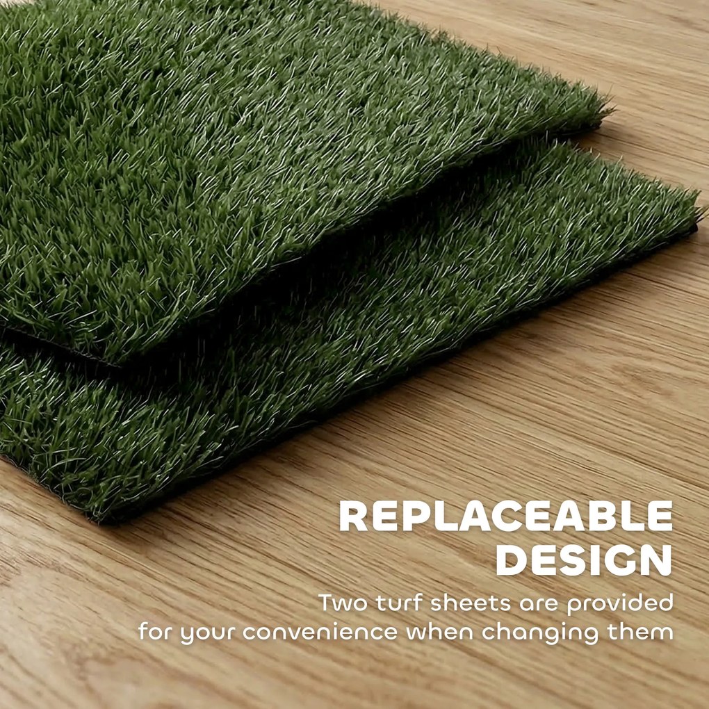 PawHut Toaletă pentru câini 76 x 50,5 cm cu 2 gazonuri artificiale lavabile, toaletă pentru căței pentru câini, pentru balcon și acasă Negru+Verde | Aosom Romania