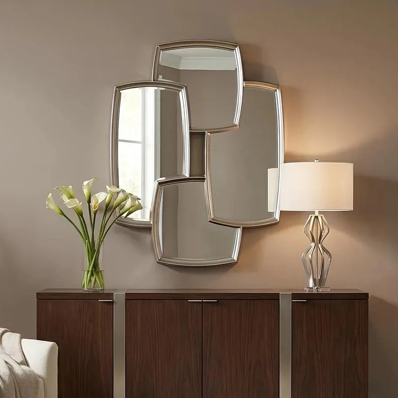 Oglinda perete design geometric QUADRA 90cm argintiu