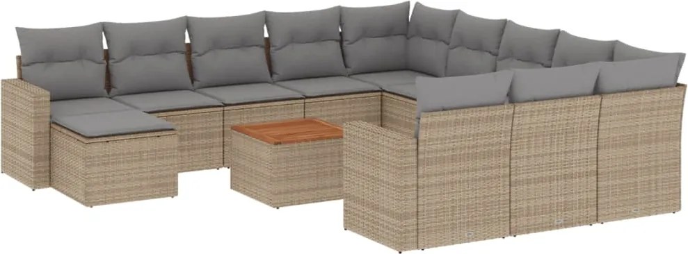 vidaXL Set canapele de grădină, 13 piese, cu perne, bej, poliratan