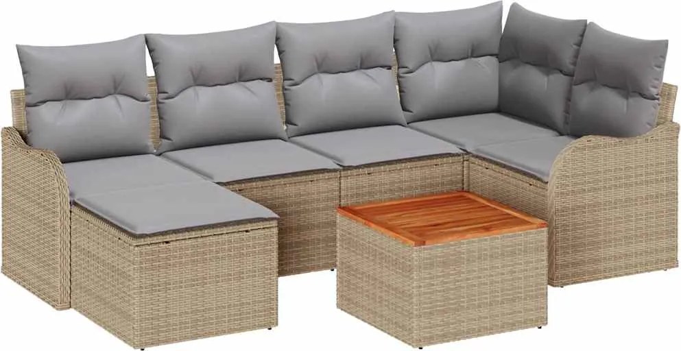 vidaXL Set de canapele pentru grădină cu pernă 7 pcs Bej poliratan