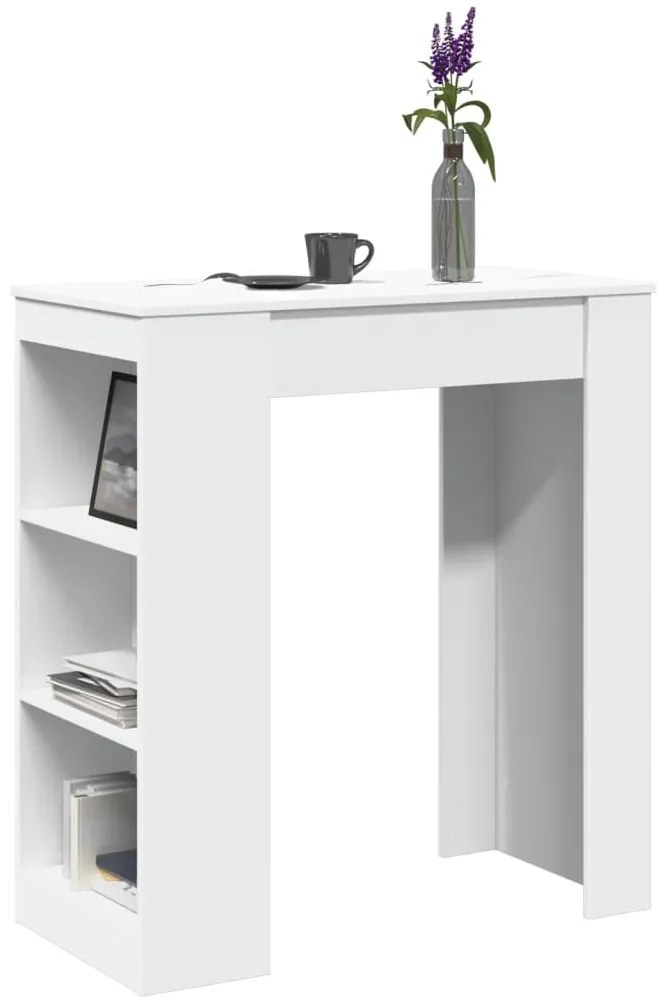 vidaXL Masă de bar cu rafturi, alb, 95x47x103,5 cm, lemn prelucrat