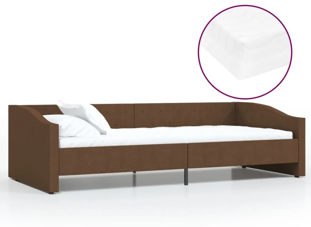 3080429 vidaXL Pat de zi cu saltea, maro, 90x200 cm, textil, USB