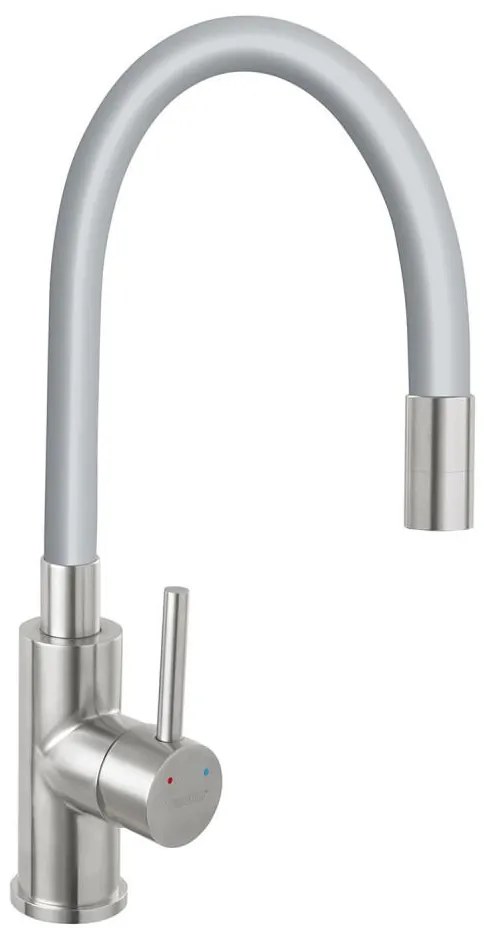 Baterie de chiuvetă cu pipă flexibilă FERRO oțel inoxidabil/gri