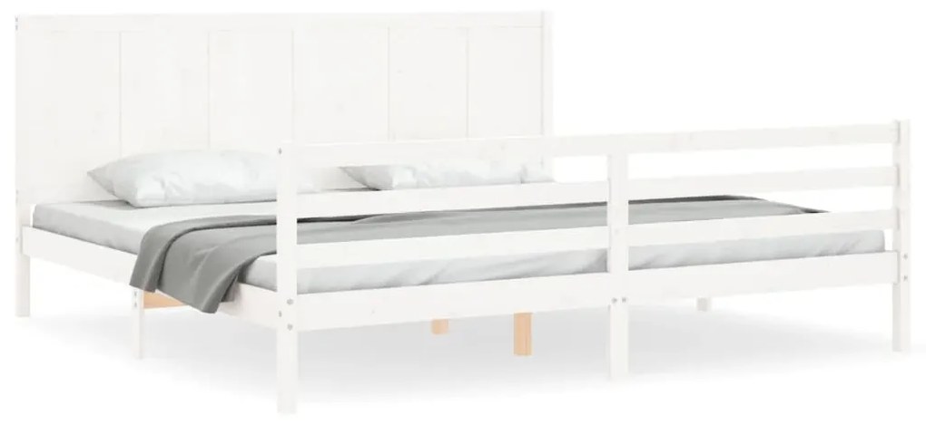 3194522 vidaXL Cadru de pat cu tăblie Super King Size, alb, lemn masiv