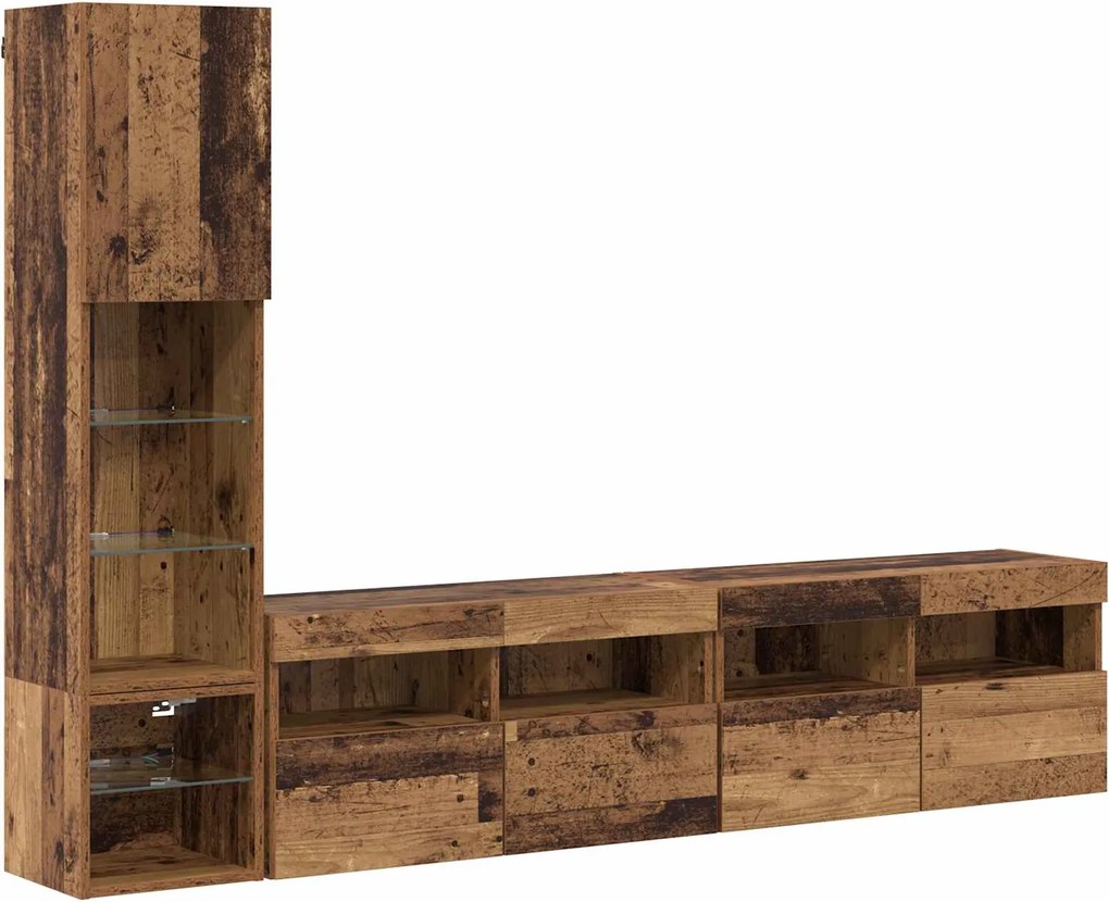 vidaXL Unitate TV de Perete cu led 4 pcs Lemn vechi Lemn compozit