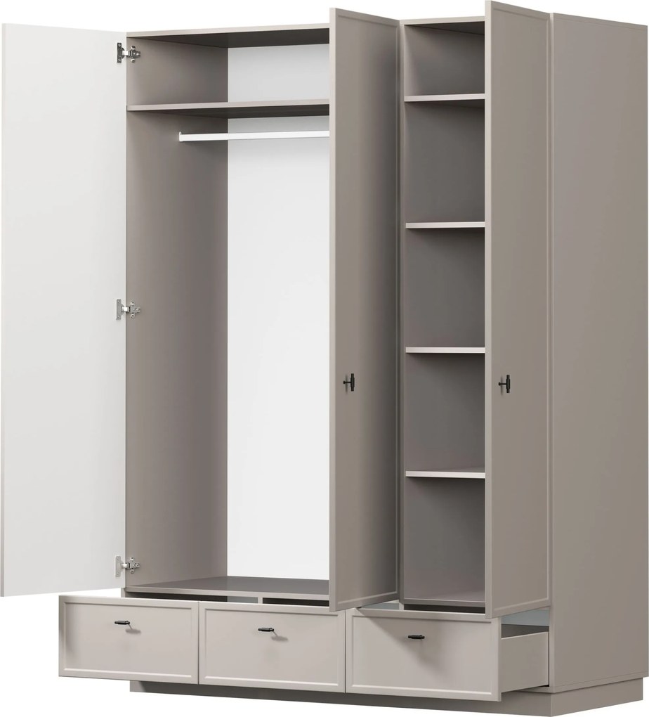 Dulap Lorini 150 cm cu rafturi - cașmir / mânere negre T-bar