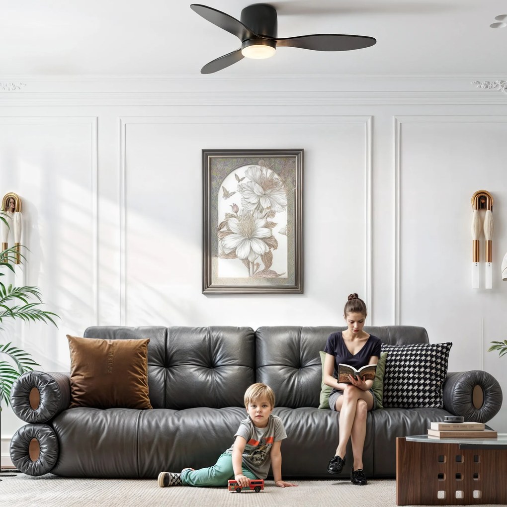 HOMCOM Ventilator de tavan cu lumină și telecomandă, 3 culori de lumină, 6 viteze, Luminozitate reglabilă, Negru | Aosom Romania