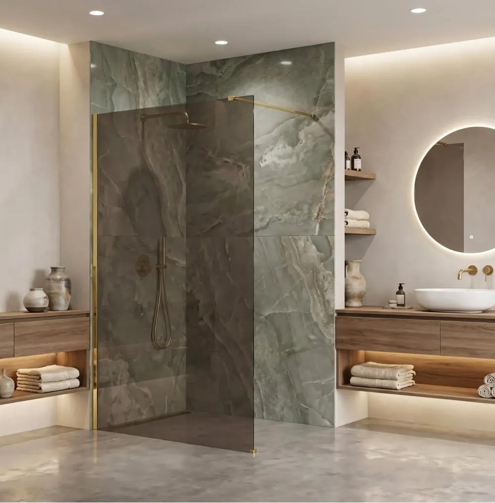 Paravan de dus fumuriu Rea Flexi Brown 120 cm auriu