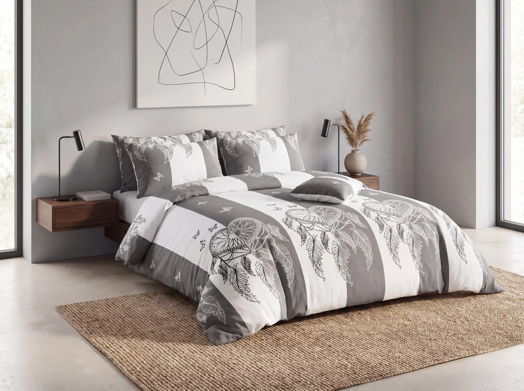 Lenjerie de pat flanelata TIRSO gri-alb Dimensiune lenjerie de pat: 70 x 90 cm | 140 x 220 cm