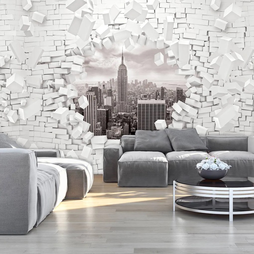 Fototapet - New York și 3D Brickwall (254x184 cm)