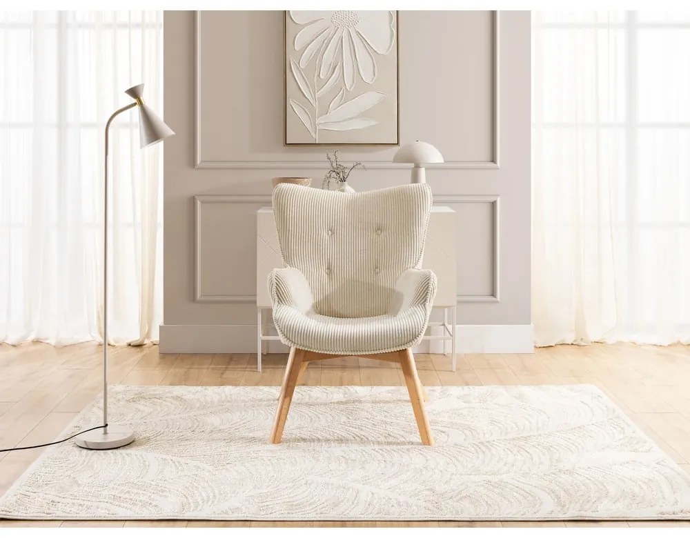 Fotoliu bej cu tapițerie din catifea reiată Niko – Ropez